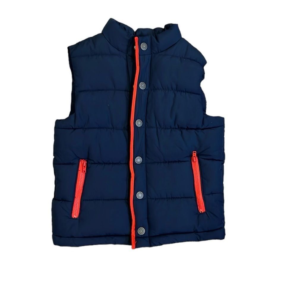 Janie and Jack navy blue with red trim button up puffer vest 3/4 years